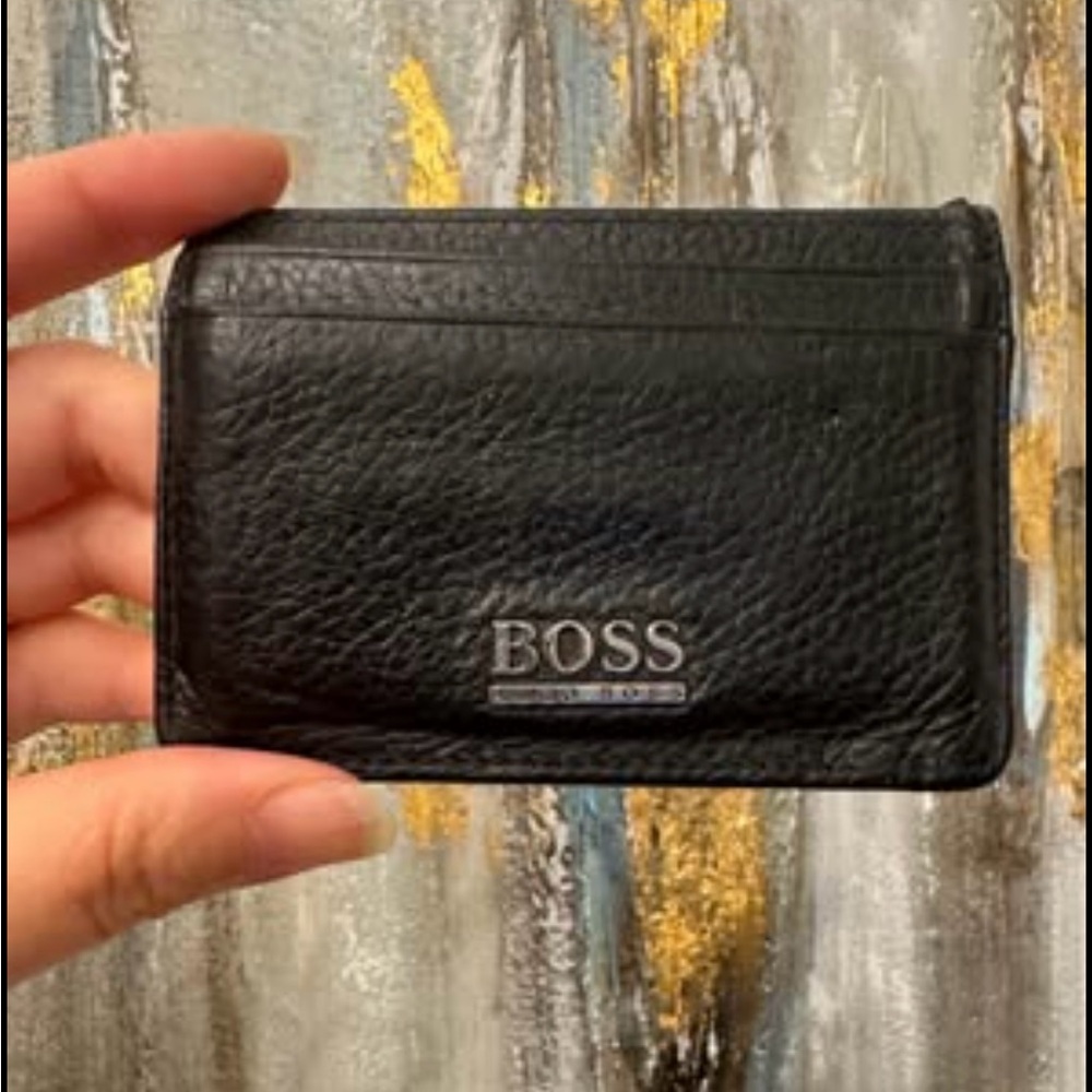 BOSS Black Cowhide Leather Card Holder